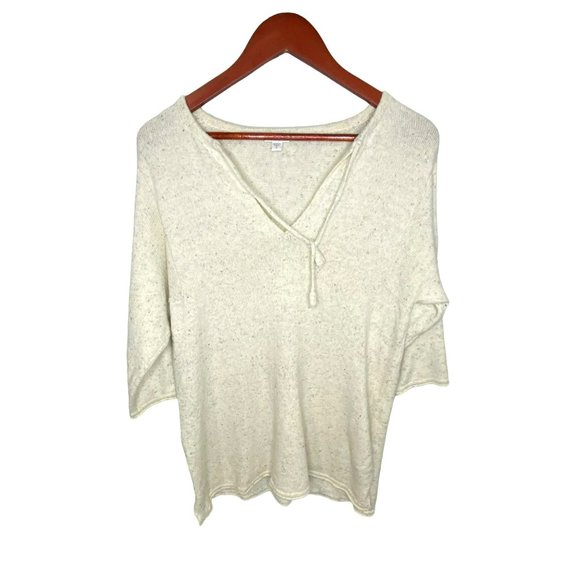 Pure Jill Sweaters - Pure Jill Womens Small V-Neck Wool Blend Sweater Oatmeal Beige Hi Lo 3/4 Sleeve
